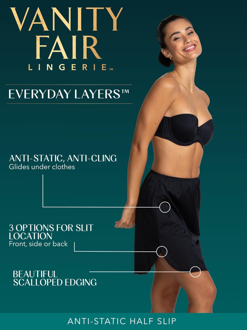 Vanity Fair womens Everyday Layers Single Slit Half Slip, Midnight black, M (20" Length) - Image 2